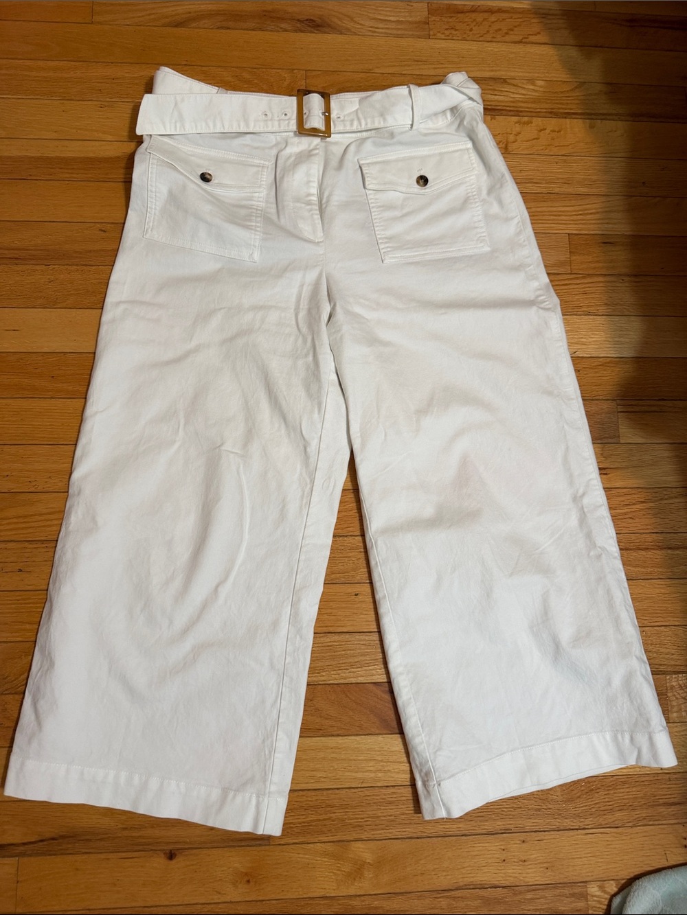 LOFT White Wide-Leg Cropped Pants with Belt